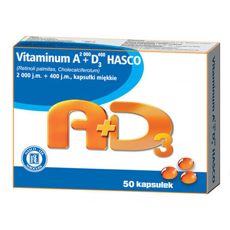 Vitaminum A+D3 Hasco 2000 IU + 400 IU, 50 capsules KORT DAG