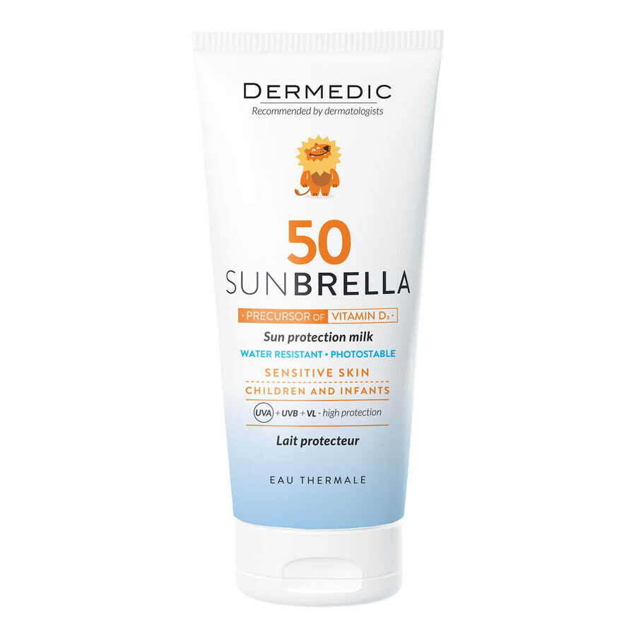 Dermedic Sunbrella Baby, beschermende melk voor kinderen vanaf 1 maand, voor gezicht en lichaam, gevoelige huid, SPF 50, 100 ml VERONTREINIGDE VERPAKKING