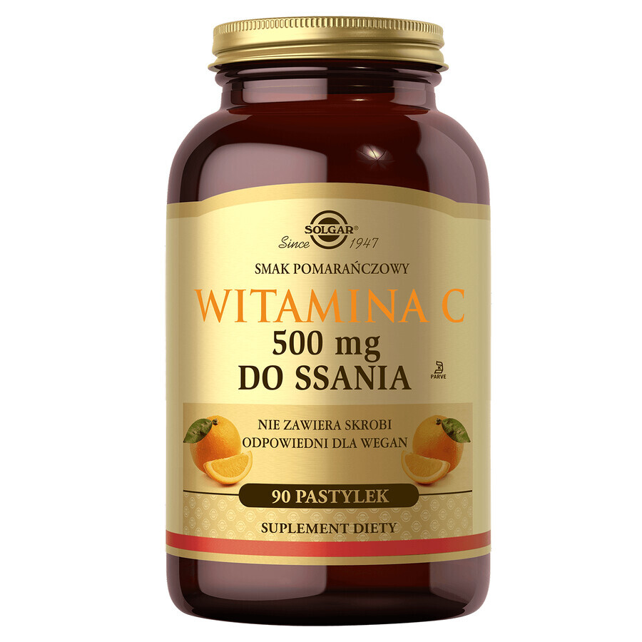 Solgar Vitamine C 500 mg, arôme orange, 90 pastilles DATE COURTE