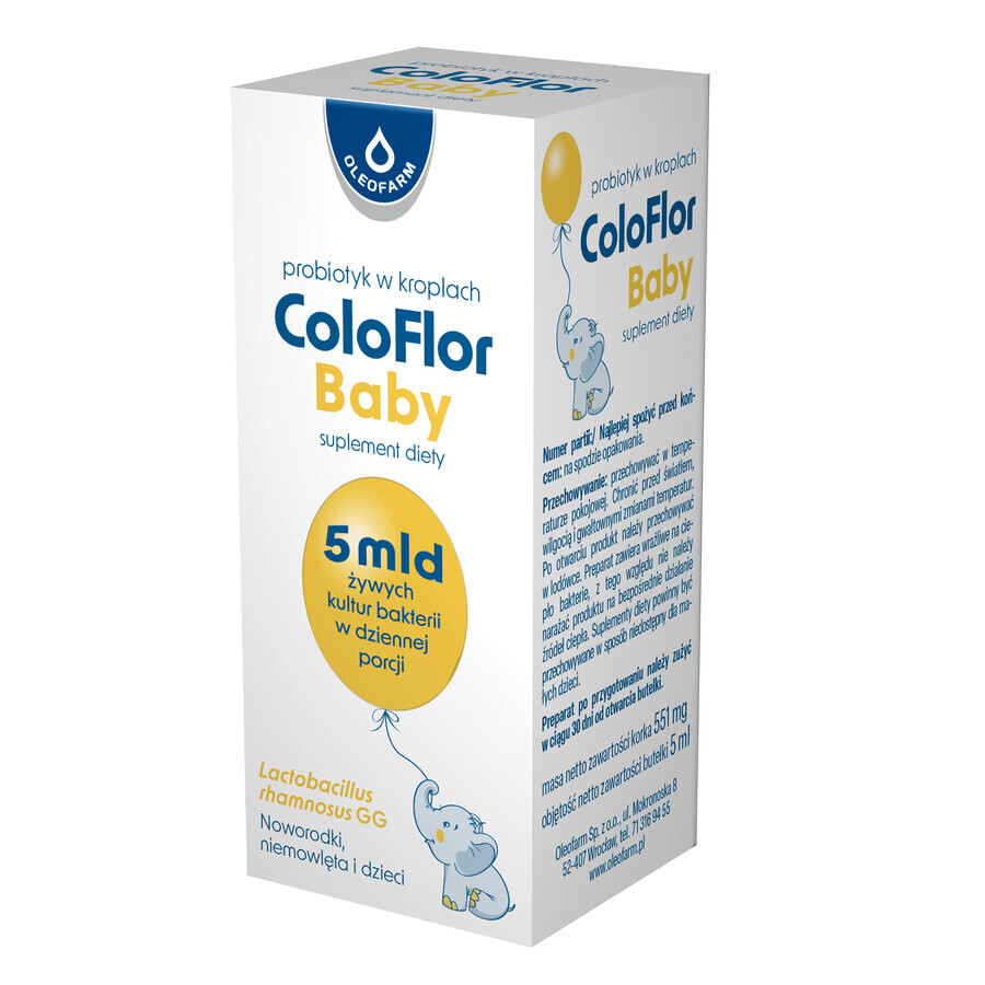 ColoFlor Baby, orale druppels voor zuigelingen en kinderen vanaf de geboorte, 5 ml KORT GEBRUIK