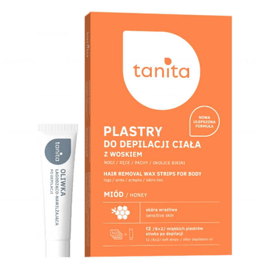 Tanita, waxpleisters voor lichaamsontharing, honing, 12 stuks KORT GEDRAG