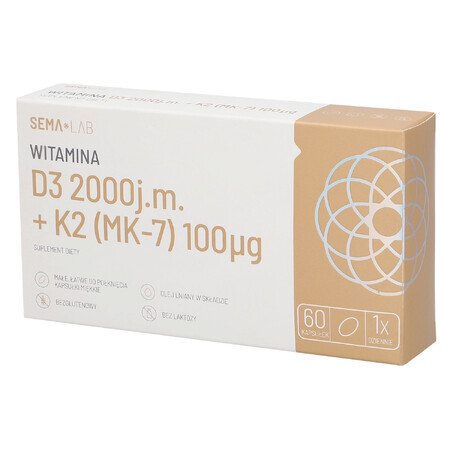 SEMA Lab Vitamine D3 2000 IE + K2 (MK-7) 100 µg, 60 capsules KORT GEBRUIK