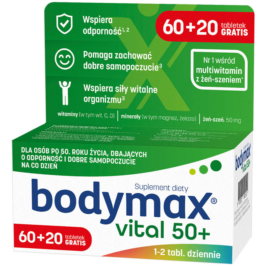 Bodymax Vital 50+, 60 tabletten + 20 tabletten gratis VERONTREINIGDE VERPAKKING