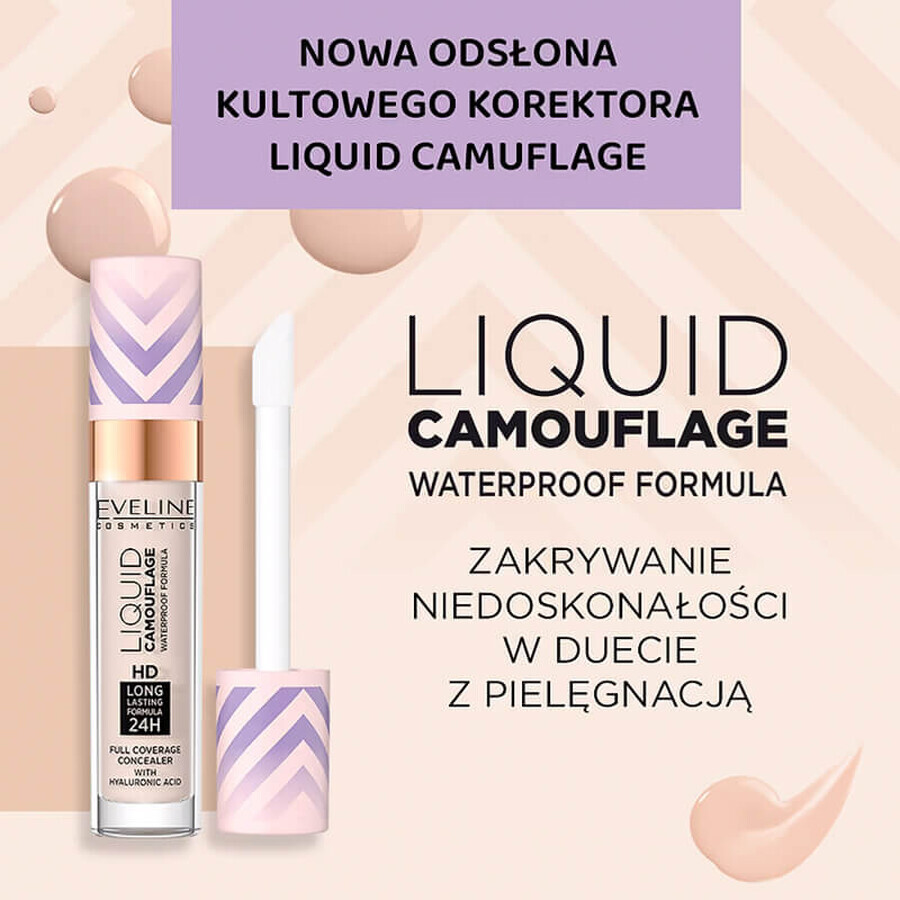 Eveline Cosmetics Liquid Camuflage, waterproof concealer met hyaluronzuur, Nr. 01, Licht porselein, 7 ml