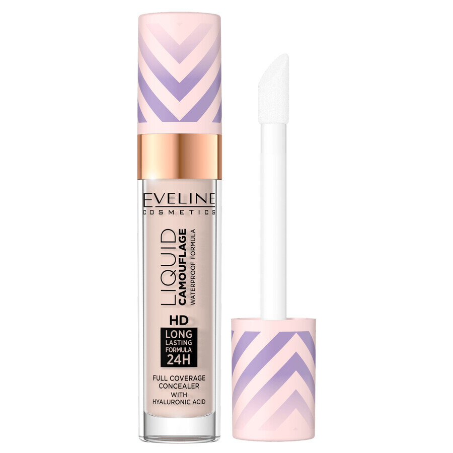 Eveline Cosmetics Liquid Camuflage, waterproof concealer met hyaluronzuur, Nr. 02, Lichte vanille, 7 ml