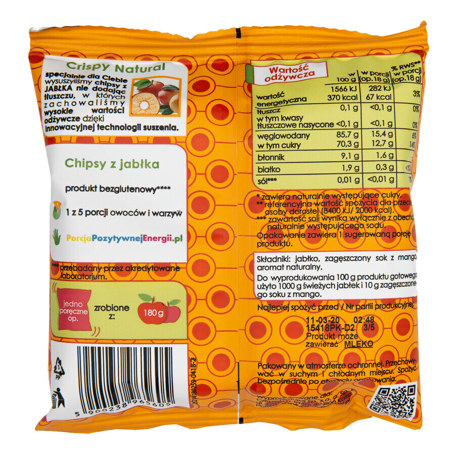 Crispy Natural Crisps, gedroogde appelchips met mangosmaak, 18 g