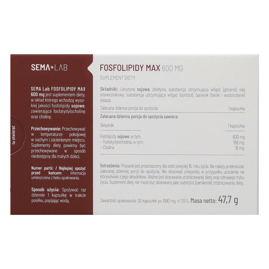 SEMA Lab Fosfolipiden Max 600 mg, 30 capsules