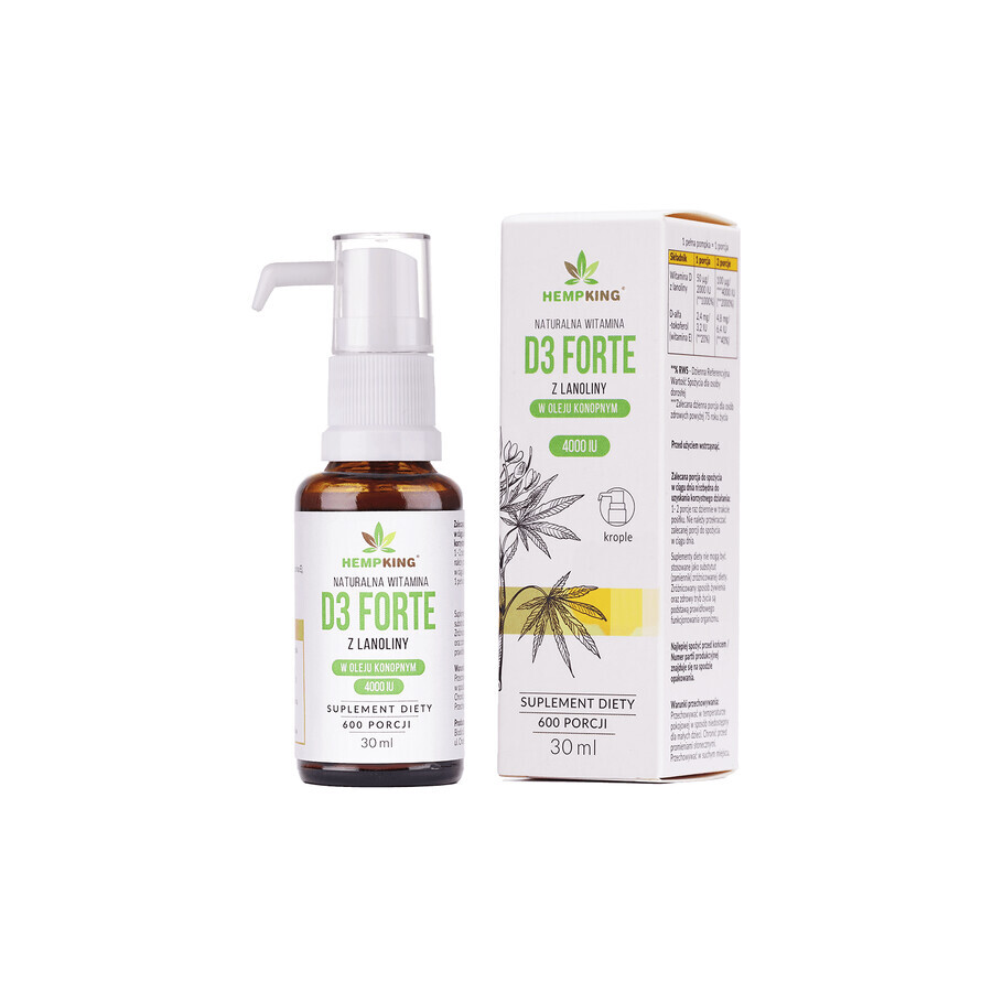 HempKing Natuurlijke Vitamine D3 Forte uit Lanoline in Hennepolie 4000 IU, druppels, 30 ml