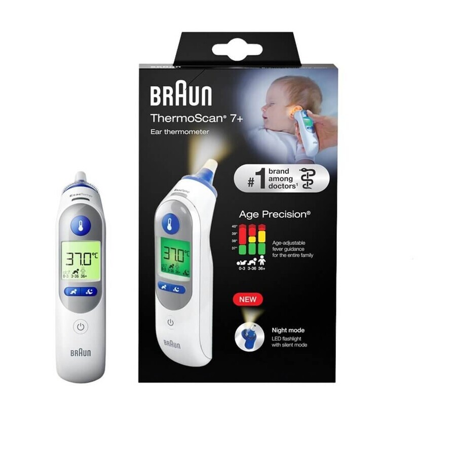 Braun ThermoScan 7+ IRT6525, oorthermometer met leeftijdprecisie en nachtmodus