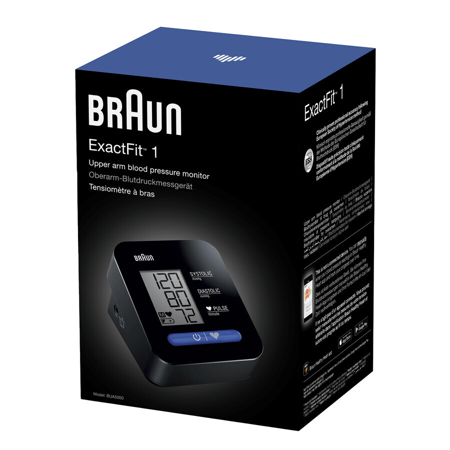 Braun ExactFit 1 BUA5000, tensiometru automat pentru braț cu manșetă de 22-42 cm, negru