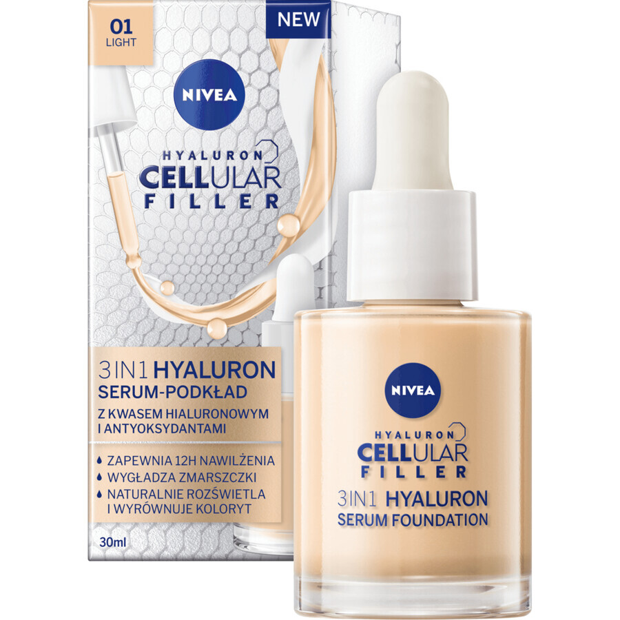 Nivea Hyaluron Cellular Filler 3 en 1, base de suero, color claro, 30 ml