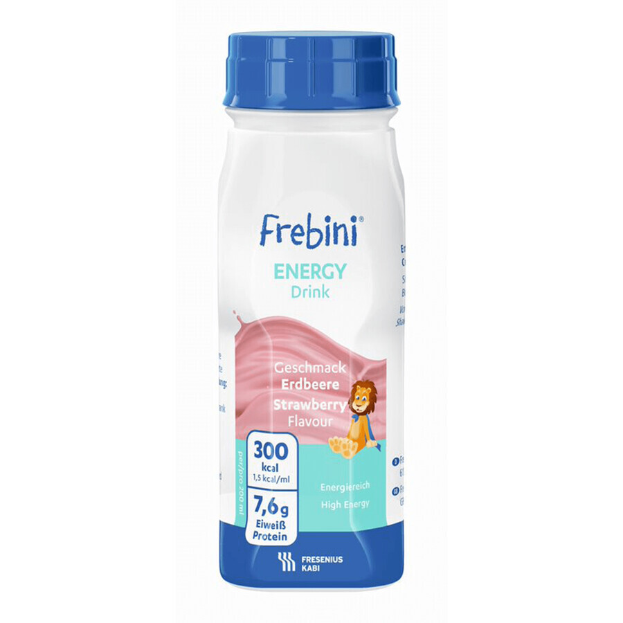 Frebini Energy Drink, préparation nutritionnelle pour les enfants de 1 à 12 ans, goût fraise, 4 x 200 ml