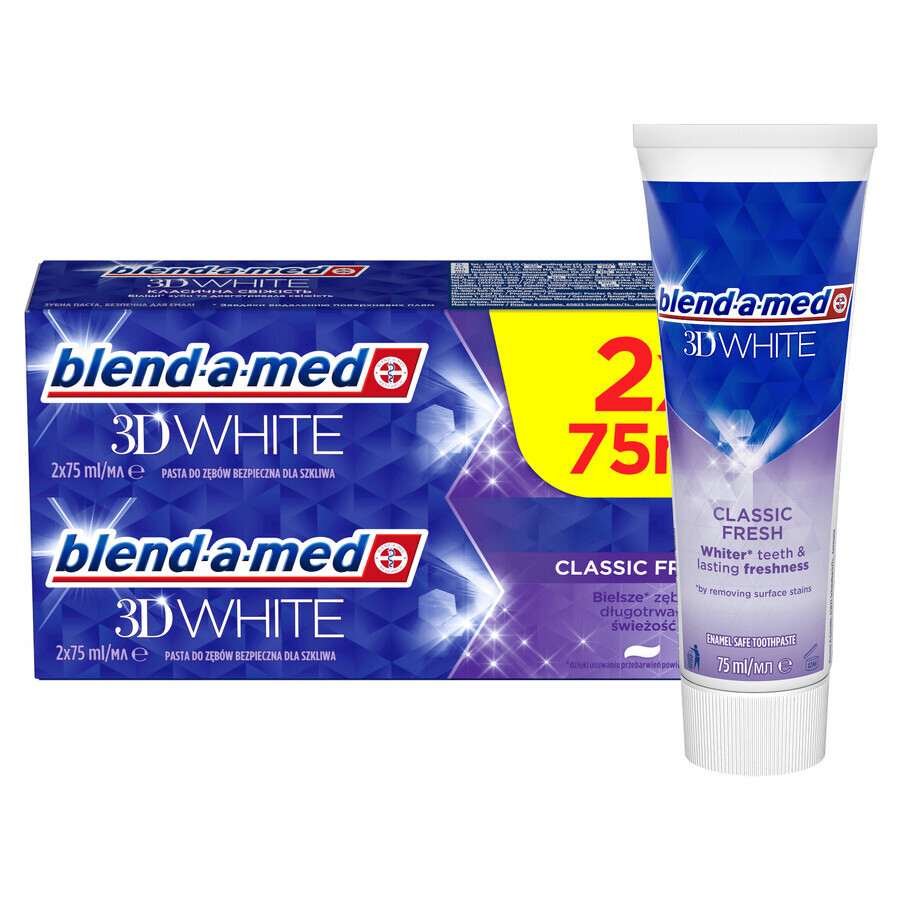 Blend-a-med 3D White toothpaste, Classic Fresh, 2 x 75 ml