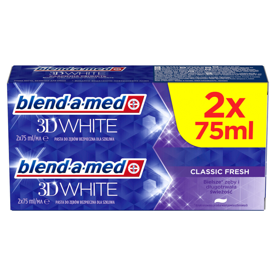 Blend-a-med 3D White toothpaste, Classic Fresh, 2 x 75 ml