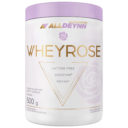 Allnutrition Alldeynn WheyRose, saveur chocolat-noisette avec morceaux de biscuits sans sucre, 500 g