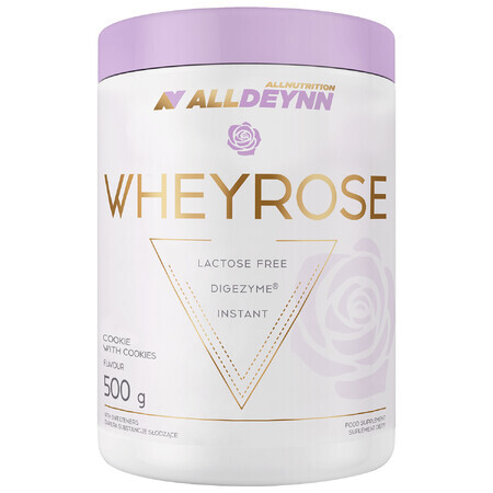 Allnutrition Alldeynn WheyRose, saveur biscuit avec morceaux de biscuits sans sucre, 500 g