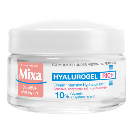 Hyaluronzuur 24 uur intensief hydraterende crème voor droge en zeer droge huid Hyalurogel Rich, 50 ml, Mixa