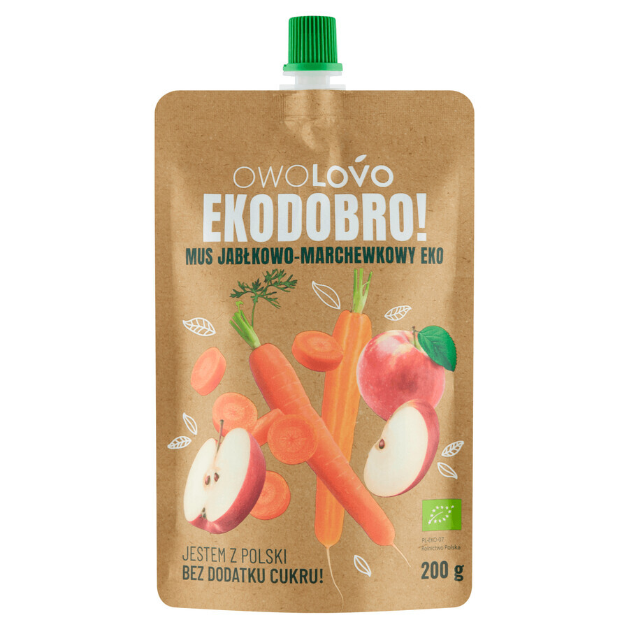 ¡Owolovo Ekodobro! Eko mousse de manzana y zanahoria en tubo, 200 g