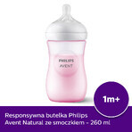 Avent Natural Response Baby Bottle with Reactive Teat, Pink, Flow 3, SCY903/11, After 1 Month, 260ml