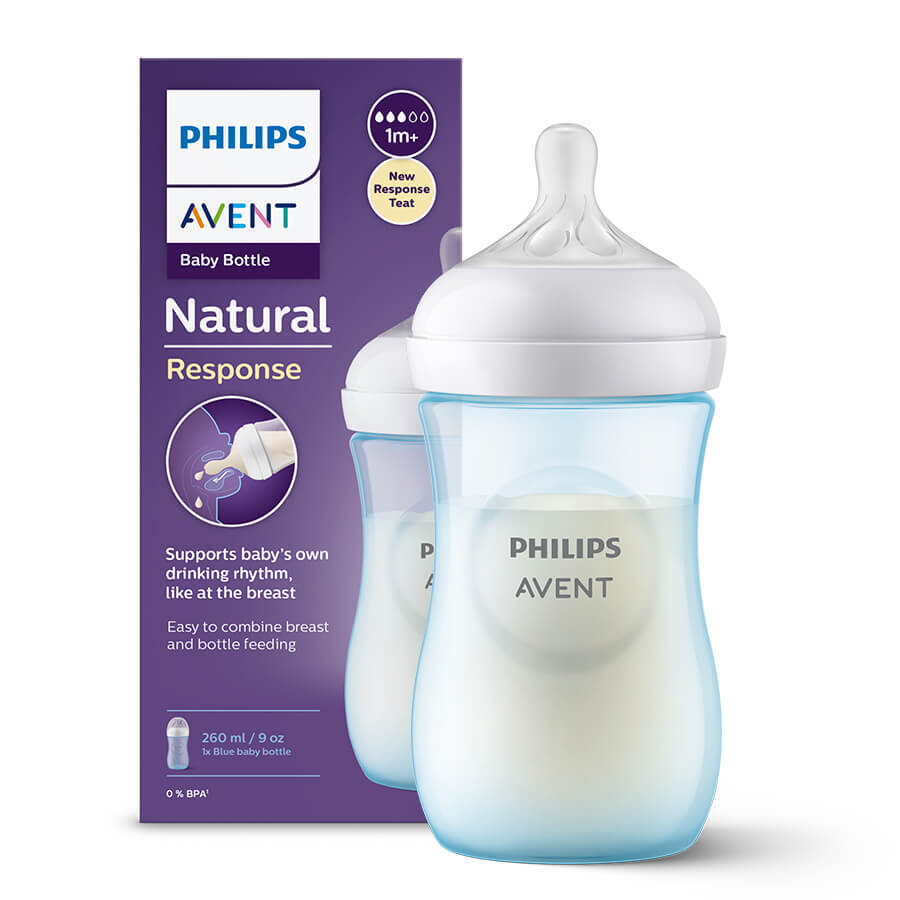 Avent Natural Response, biberon con tettarella reattiva, blu, flusso 3, SCY903/21, dopo 1 mese, 260 ml