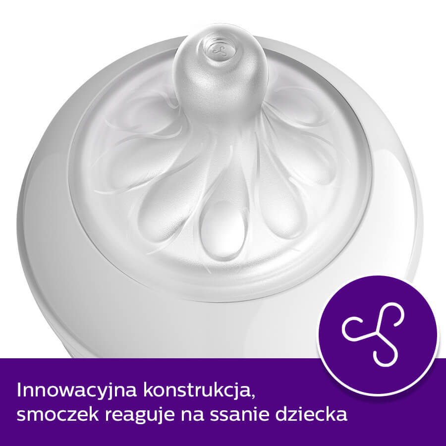 Avent Natural Response Reactive Teat Bottle with AirFree Valve, Teddy Bear, Flow 3, SCY673/82, After 1 Month, 260ml