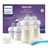 Avent Natural Response, set van 4 responsieve flessen + reinigingsborstel + ultrazachte fopspeen, SCD838/11