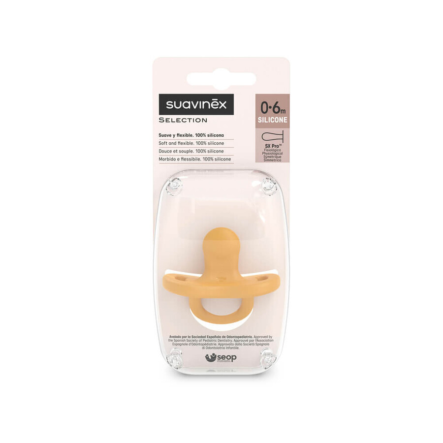 Suavinex Color Essence SX Pro, pacifier, 100% silicone, physiological, mustard, 0-6 months, 1 pc