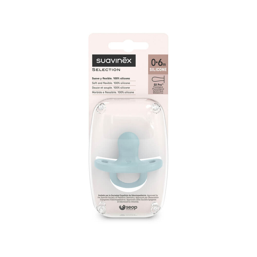 Suavinex Color Essence SX Pro, pacifier, 100% silicone, physiological, blue, 0-6 months, 1 pc