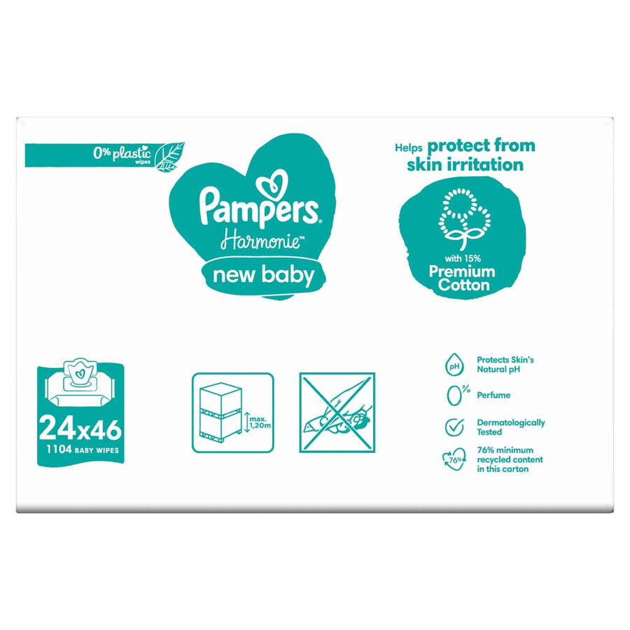 Pampers Harmonie New Baby, salviette umidificate, 24 x 46 pz.