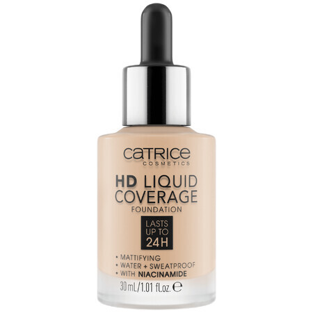 Catrice HD Liquid Coverage Foundation 24H, vloeibare foundation, 010 Licht Beige, 30 ml