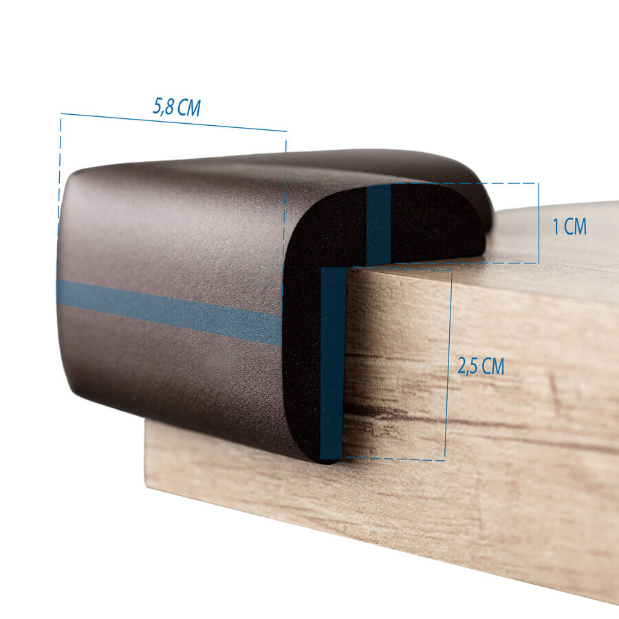 Sipo, schuimrubberen hoeken voor hoeken en randen van meubels, bruin, 4 stuks