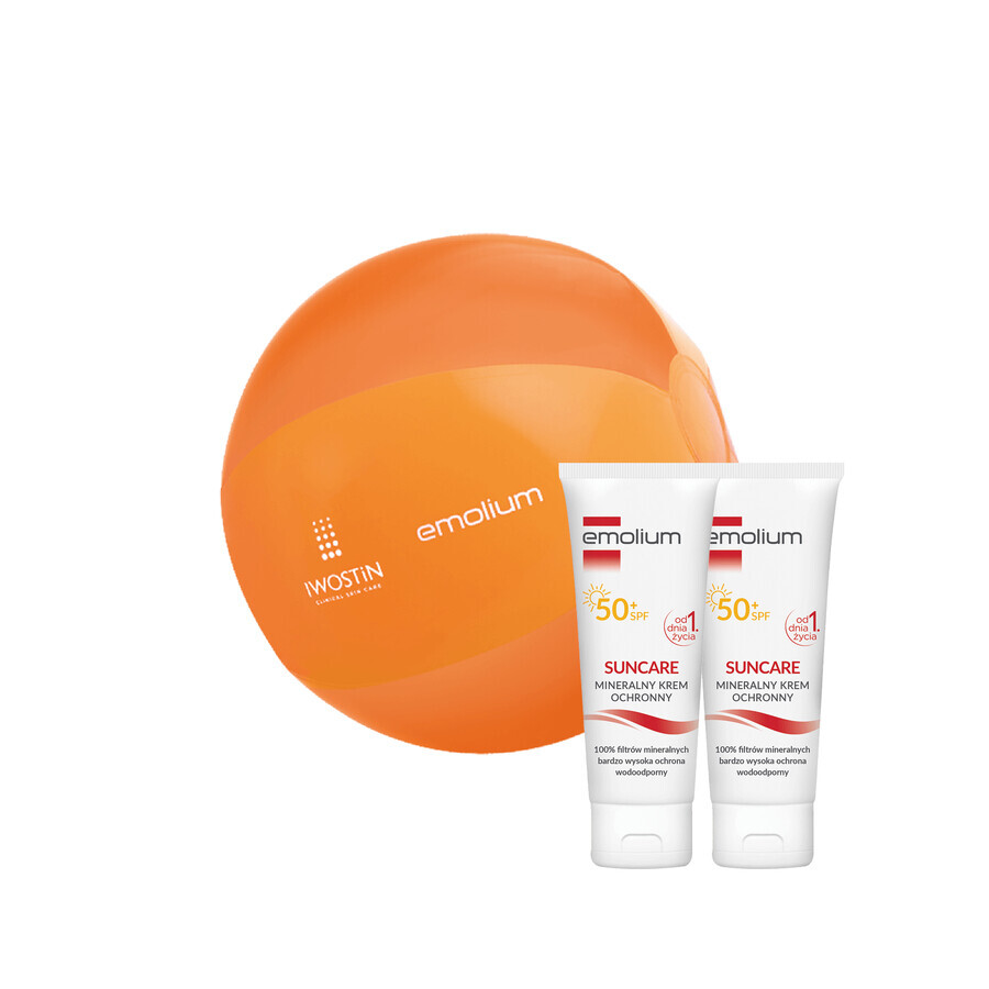 Emolium Suncare Set, mineral protection cream for children from the first day and adults, SPF 50+, 2 x 50 ml + free beach ball