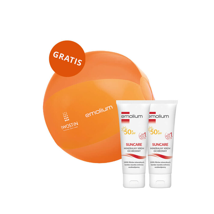 Emolium Suncare Set, mineral protection cream for children from the first day and adults, SPF 50+, 2 x 50 ml + free beach ball