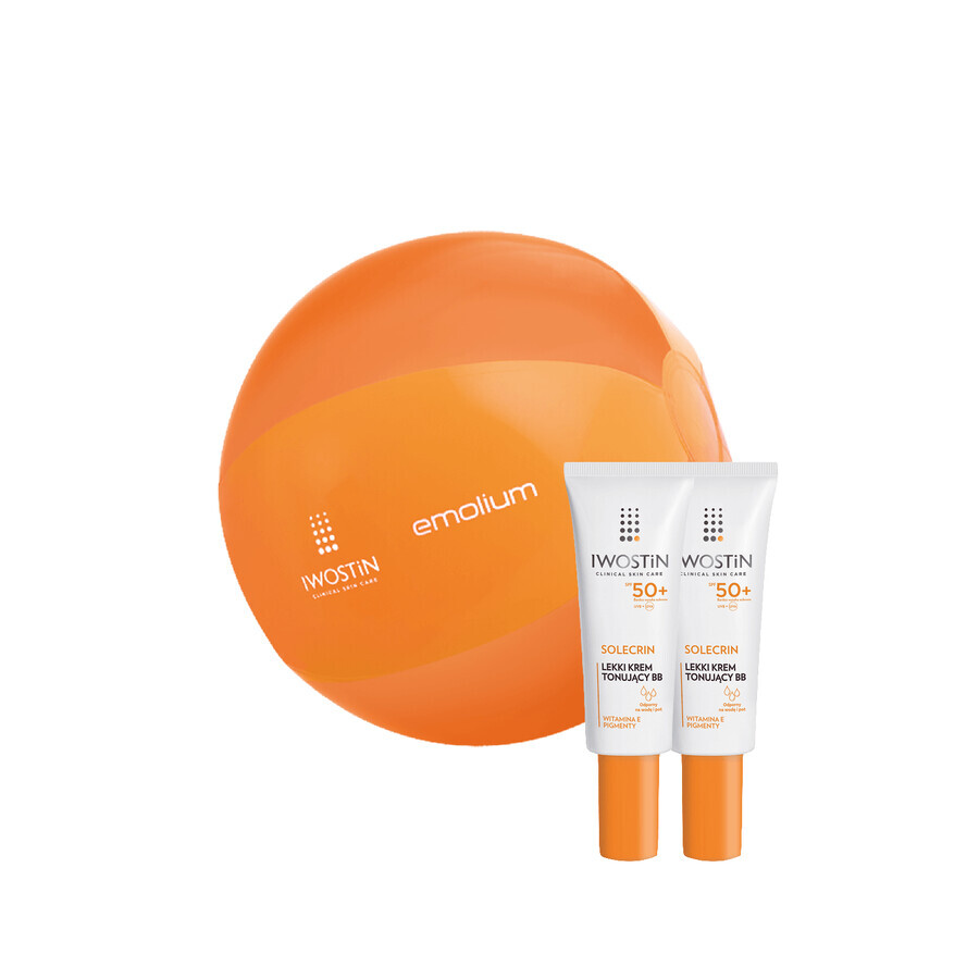 Set Iwostin Solecrin, BB cream, pelle sensibile, SPF 50+, 2 x 30 ml + pallone da spiaggia in omaggio