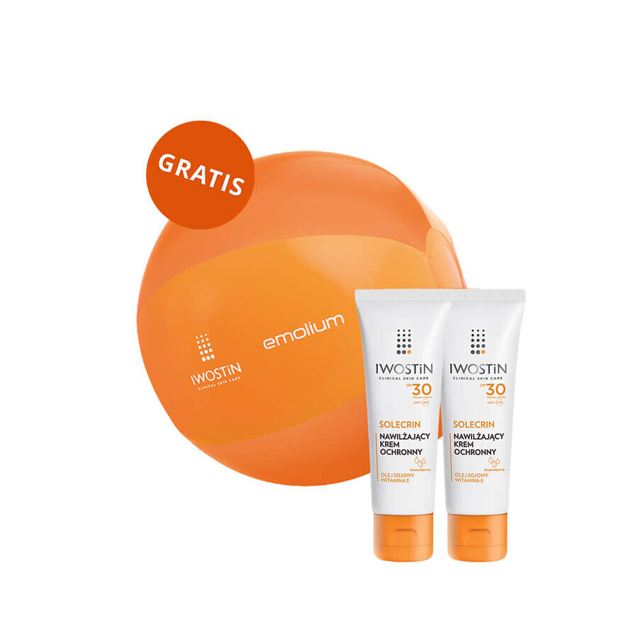 Iwostin Solecrin Set, Protective Moisturizer for Children Over 6 Months, SPF 30, 2 x 50ml + Free Beach Ball