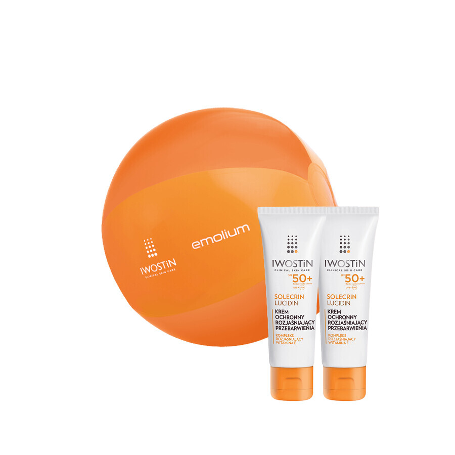 Iwostin Solecrin Lucidin Set, Schutzcreme Aufhellung Hyperpigmentierung, SPF 50+, 2 x 50 ml + Strandball gratis