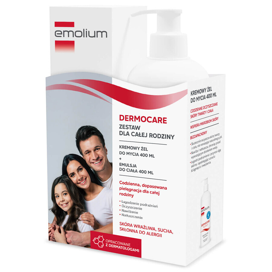 Emolium Dermocare set, romige wasgel, 400 ml + lichaamsemulsie, 400 ml