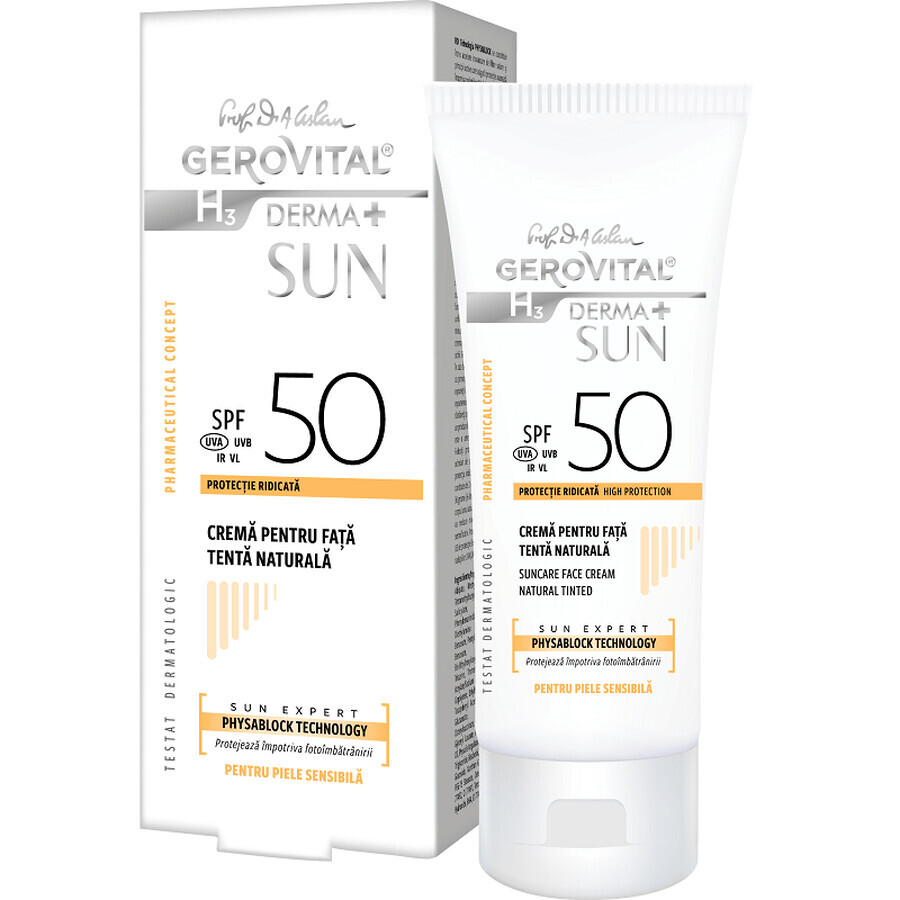 Gerovital H3 Derma+ Zon Gezichtscrème SPF50 Natuurlijke Tent, 50ml, Farmec