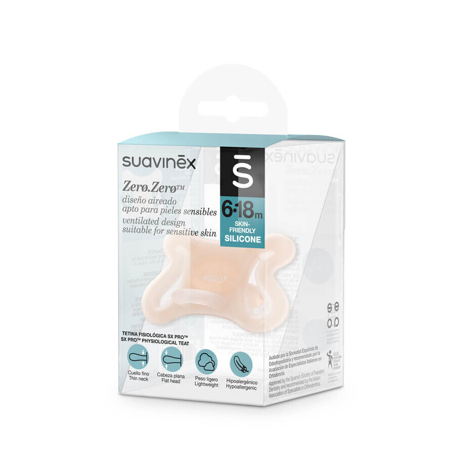 Suavinex Zero Zero SX Pro, tétine physiologique en silicone, 6-18 mois, 1 pièce