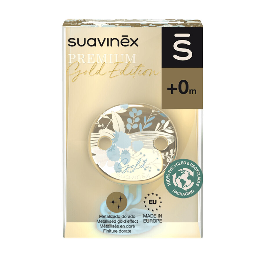 Suavinex Premium Gold Edition, dummy clip, blauw, 1 stuk