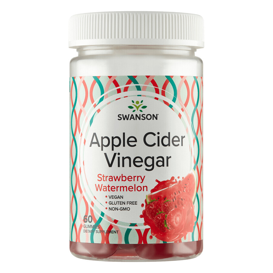 Swanson Apple Cider Vinegar, jeleuri, aromă de căpșuni și pepene galben, 60 bucăți