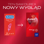 Durex Feel Thin Classic, préservatifs avec plus de lubrifiant, fins, 12 pièces