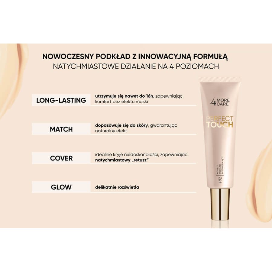 More4Care Perfect Touch, dekkende verlichtende foundation, 101 Ivoor, 30 ml