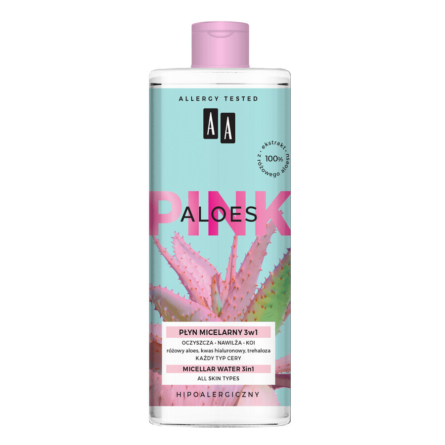 AA Aloe Pink, lozione micellare 3in1, per tutti i tipi di pelle, 400 ml