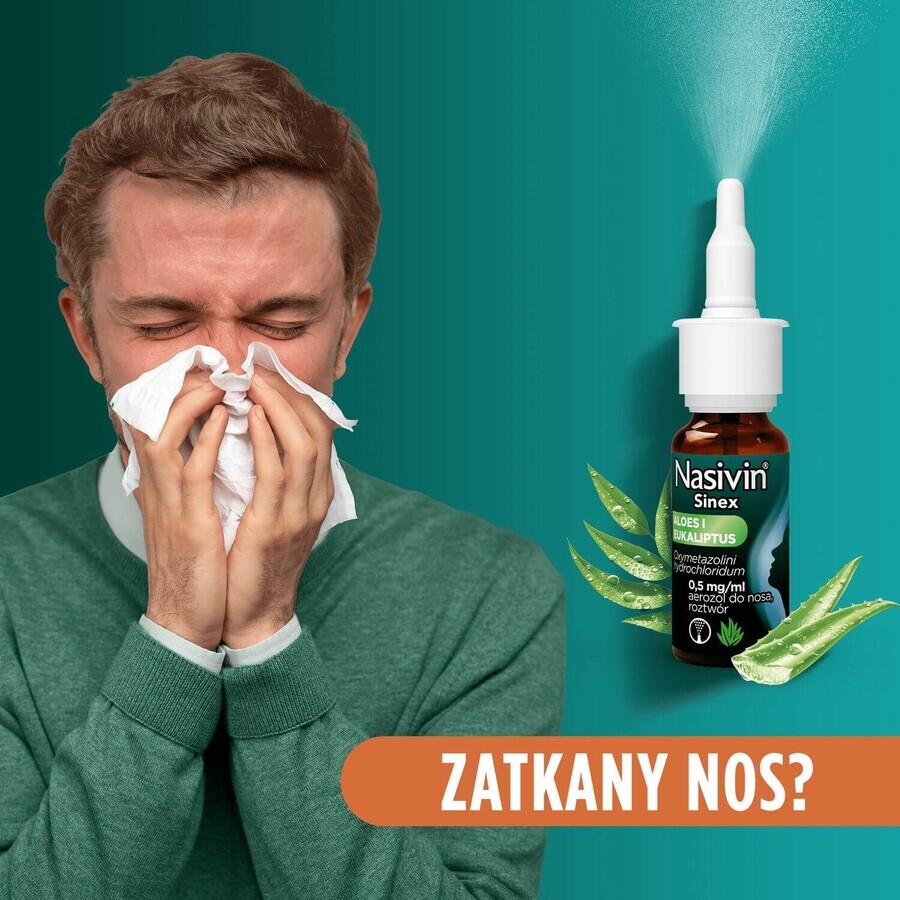 Nasivin Sinex Aloe y Eucalipto 0,5 mg/ml, spray nasal para adultos y niños a partir de 6 años, 15 ml