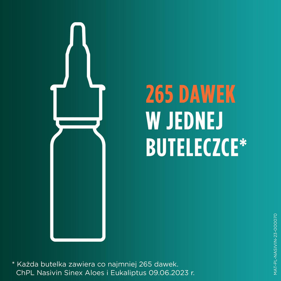 Nasivin Sinex Aloe y Eucalipto 0,5 mg/ml, spray nasal para adultos y niños a partir de 6 años, 15 ml