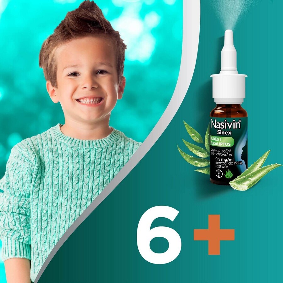 Nasivin Sinex Aloe y Eucalipto 0,5 mg/ml, spray nasal para adultos y niños a partir de 6 años, 15 ml