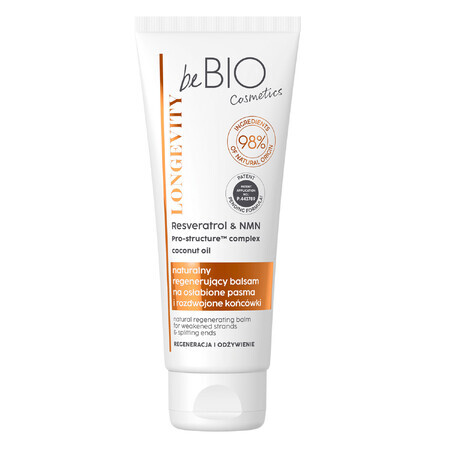 beBIO Cosmetics Longevity, natuurlijke regenererende balsem voor verzwakte lokken en gespleten haarpunten, 75 ml