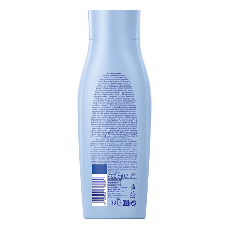 Nivea Moisture Hyualuron, șampon hidratant, 400 ml