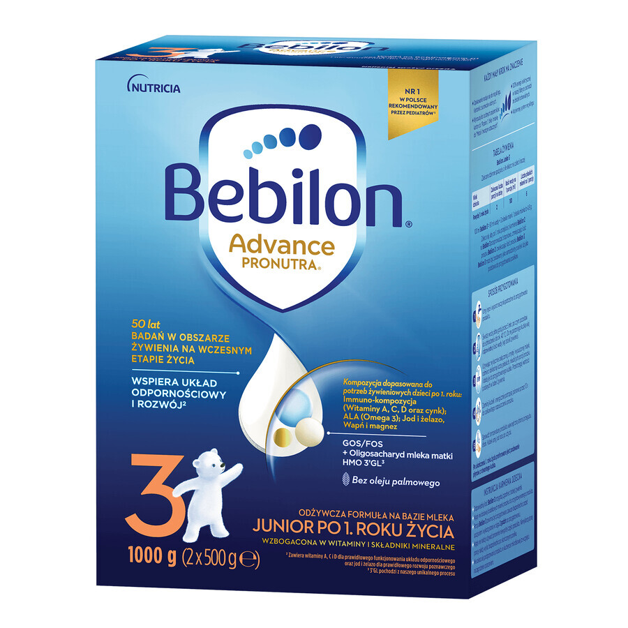 Set Bebilon Advance Pronutra 3 Junior, formula nutriente a base di latte, dopo 1 anno, 3 x 1000 g